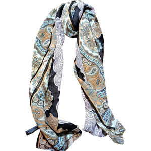Cynthia Rowley Paisley Scarf Brown Blue Boho Lightweight Women Wrap